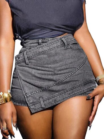 Remidoo Women's High Waisted Denim Mini Skirt Jean Short Casual Asymmetrical Wrap Skirts in Saudi Arabia