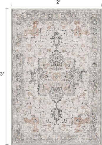 Area Rug 2x3 Doormat, Machine Washable Low Pile Rugs, Small Retro Entryway Mat for Entrance, Hallway, Kitchen and Corridor, Light Taupe Brown in Saudi Arabia