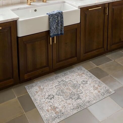 Area Rug 2x3 Doormat, Machine Washable Low Pile Rugs, Small Retro Entryway Mat for Entrance, Hallway, Kitchen and Corridor, Light Taupe Brown in Saudi Arabia