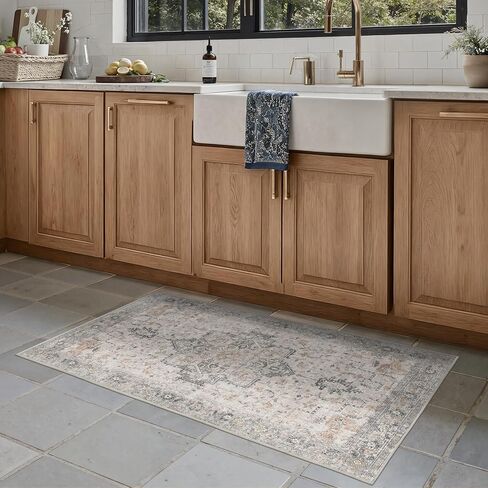 Area Rug 2x3 Doormat, Machine Washable Low Pile Rugs, Small Retro Entryway Mat for Entrance, Hallway, Kitchen and Corridor, Light Taupe Brown in Saudi Arabia