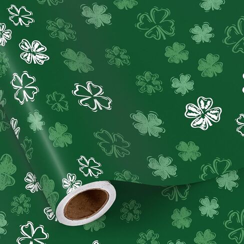 RUSPEPA St. Patrick's Wrapping Paper Roll, Mini Roll, Lucky Clovers Gift Wrap, Green Pliad Kraft Paper for St. Patrick Day, Holiday Party and Any Occasion, 17 Inches x 16.4 Feet in Saudi Arabia