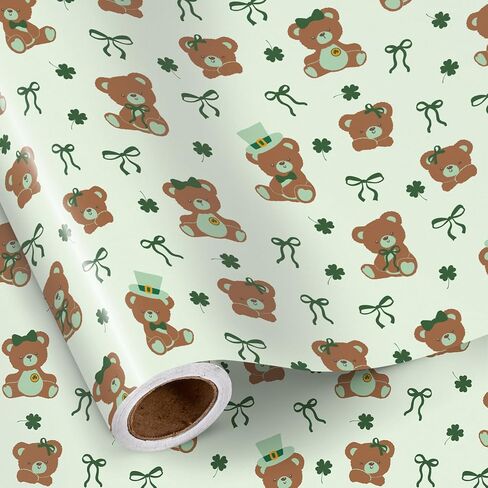 RUSPEPA St. Patrick's Wrapping Paper Roll, Mini Roll, Lucky Clovers Gift Wrap, Green Pliad Kraft Paper for St. Patrick Day, Holiday Party and Any Occasion, 17 Inches x 16.4 Feet in Saudi Arabia