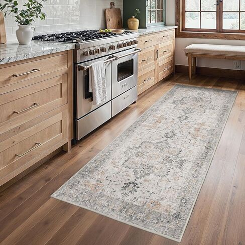 Area Rug 2x3 Doormat, Machine Washable Low Pile Rugs, Small Retro Entryway Mat for Entrance, Hallway, Kitchen and Corridor, Light Taupe Brown in Saudi Arabia