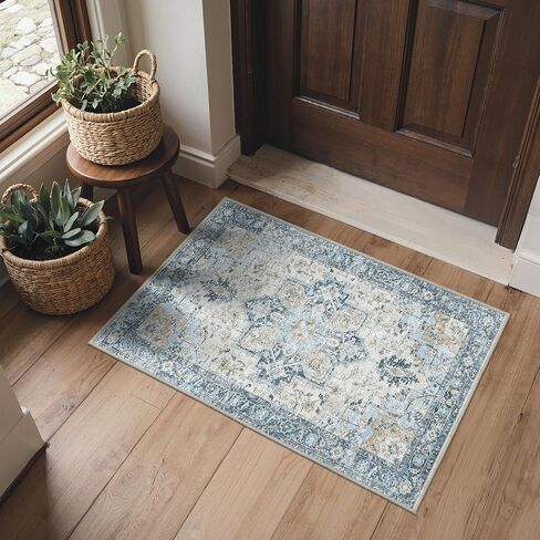 Area Rug 2x3 Doormat, Machine Washable Low Pile Rugs, Small Retro Entryway Mat for Entrance, Hallway, Kitchen and Corridor, Light Taupe Brown in Saudi Arabia