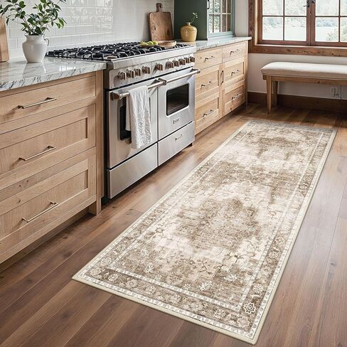 Area Rug 2x3 Doormat, Machine Washable Low Pile Rugs, Small Retro Entryway Mat for Entrance, Hallway, Kitchen and Corridor, Light Taupe Brown in Saudi Arabia