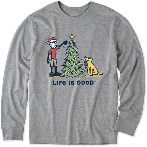 Life is Good. Men's Jake & Rocket Tree Triimming Long Sleeve Crusher Tee, Heather Gray in Saudi Arabia