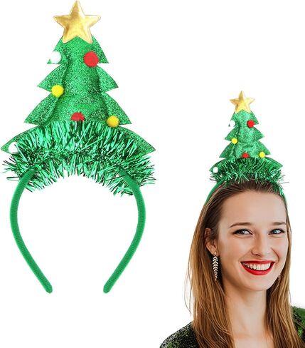 Christmas Headbands for Women Christmas Tree Headband Tinsel Green Holiday Hair Band Xmas Hair Bands for Women's Hair in Saudi Arabia