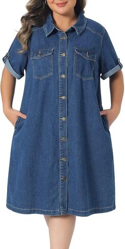 Agnes Orinda Plus Size Denim Dresses for Women Button Down Short Sleeve Summer Midi Denim Jean Shirt Dress in Saudi Arabia