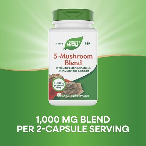 Nature’s Way 5-Mushroom Blend, with Lion’s Mane, Shiitake, Reishi, Maitake, Chaga Mushroom, 60 Vegan Capsules in Saudi Arabia