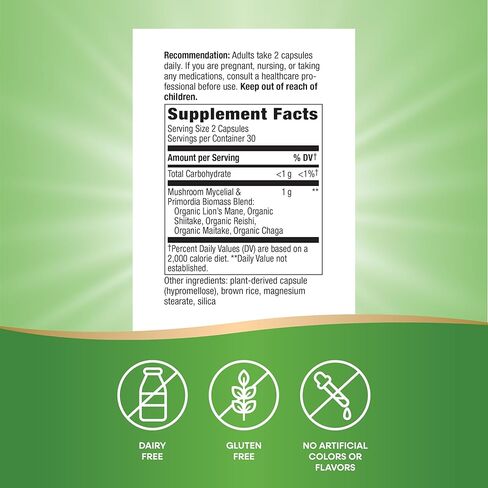 Nature’s Way 5-Mushroom Blend, with Lion’s Mane, Shiitake, Reishi, Maitake, Chaga Mushroom, 60 Vegan Capsules in Saudi Arabia