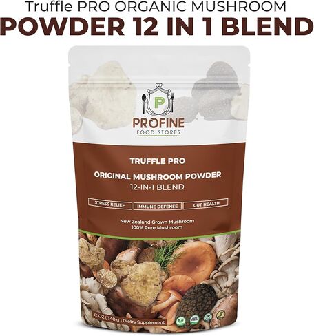 PROFINE Truffle PRO Mushroom Powder 12- in - 1 Super Blend with Black Truffle and White Truffle - USDA Organic - Supplement - Add to Coffee/Tea/Smoothies - Whole Mushrooms - No fillers in Saudi Arabia