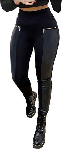 MakeMeChic Women's Faux PU Leather Leggings Elastic High Waisted Y2K Skinny Pants in Kuwait