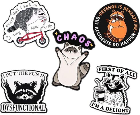 5Pcs Funny Raccoon Cat Enamel Pin, Novelty Cartoon Cute Pins for Hats, Backpacks, Bags and Lanyards in Kuwait