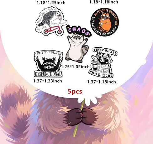5Pcs Funny Raccoon Cat Enamel Pin, Novelty Cartoon Cute Pins for Hats, Backpacks, Bags and Lanyards in Kuwait