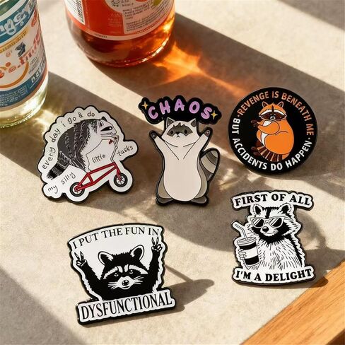 5Pcs Funny Raccoon Cat Enamel Pin, Novelty Cartoon Cute Pins for Hats, Backpacks, Bags and Lanyards in Kuwait