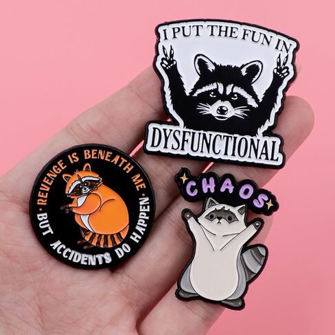 5Pcs Funny Raccoon Cat Enamel Pin, Novelty Cartoon Cute Pins for Hats, Backpacks, Bags and Lanyards in Kuwait