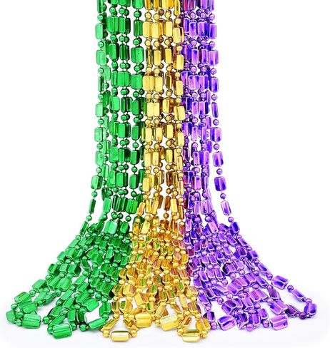 12 Pcs 33" Mardi Gras Beads Necklace Bulk - Green Purple Gold Plastic Crown Shape Bead Necklaces Bundle for Mardi Gras Throws, Party Costume, St Patrick's Day Decorations in Saudi Arabia