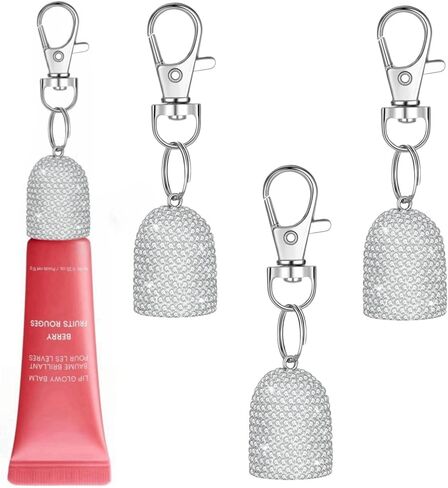 3pcs Lip Balm Keychain Holder Bling Lip Gloss Key Chain Cap Portable Lipgloss Case in Saudi Arabia