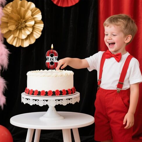 Red and White Number Birthday Candles 0-9, Pixel Style Cake Topper Candles for Kids Birthday, Graduation, Wedding, and Party Supplies (TNT, 8) in Saudi Arabia