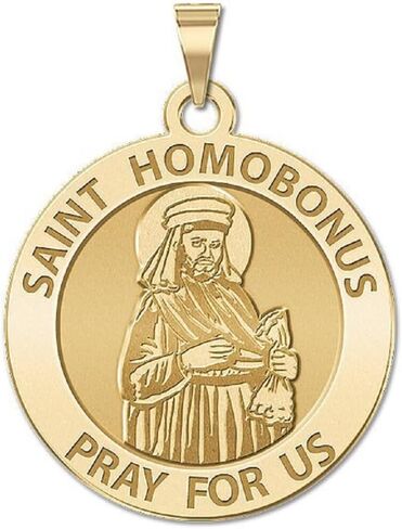 PicturesOnGold.com Saint Homobonus Religious Medal - Available in Solid 10K And14K Yellow or White Gold, or Sterling Silver in Saudi Arabia