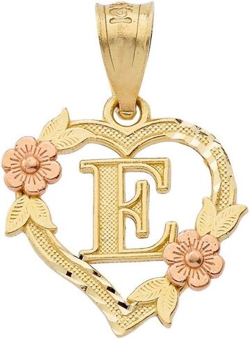 14k Beautiful Two-Tone Initial Heart Pendant for Women in Yellow and Rose Gold - Letter E in Saudi Arabia