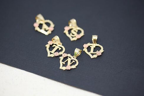 14k Beautiful Two-Tone Initial Heart Pendant for Women in Yellow and Rose Gold - Letter E in Saudi Arabia