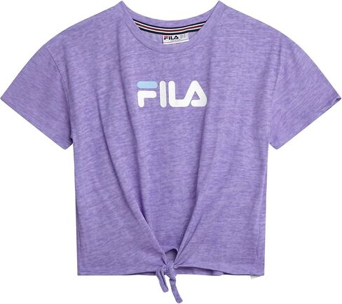 Fila Girls Crop Top - Soft Cotton Blend Crewneck Short Sleeve Tie Dye Shirt - Cute Summer Graphic Tees with Front Tie in Saudi Arabia