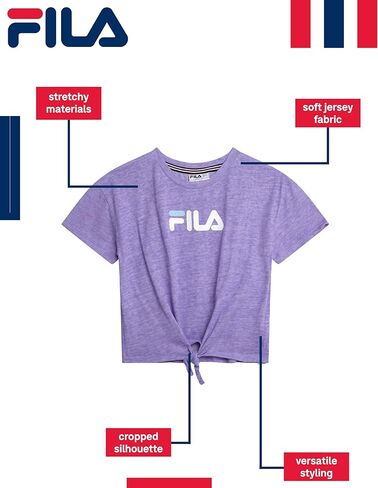 بلوزة قصيرة للفتيات من Fila - قميص من خليط القطن الناعم بياقة دائرية وأكمام قصيرة - تي شيرت صيفي لطيف مع ربطة أمامية in Kuwait
