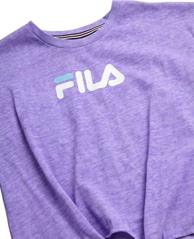 بلوزة قصيرة للفتيات من Fila - قميص من خليط القطن الناعم بياقة دائرية وأكمام قصيرة - تي شيرت صيفي لطيف مع ربطة أمامية in Kuwait