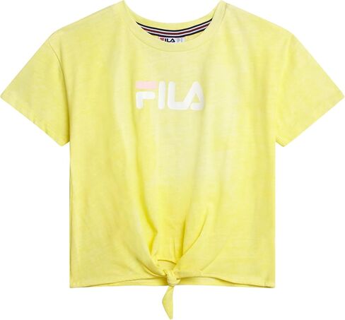 بلوزة قصيرة للفتيات من Fila - قميص من خليط القطن الناعم بياقة دائرية وأكمام قصيرة - تي شيرت صيفي لطيف مع ربطة أمامية in Kuwait