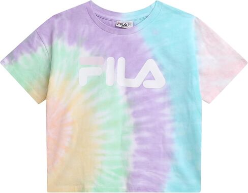 بلوزة قصيرة للفتيات من Fila - قميص من خليط القطن الناعم بياقة دائرية وأكمام قصيرة - تي شيرت صيفي لطيف مع ربطة أمامية in Kuwait