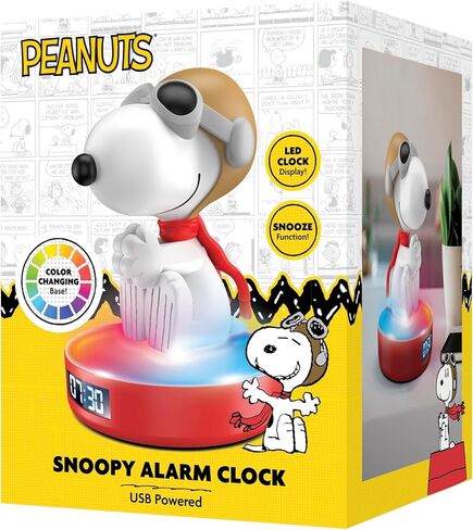Peanuts Flying Snoopy Alarm Clock – USB Powered LED Clock with Color-Changing Base, Snooze Function, and Digital Display in Saudi Arabia