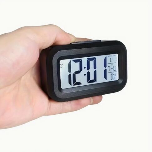 Sleek Black Multifunctional Digital Alarm Clock – 1pc Tactile Plastic Case with Soft Rubberized Finish, Luminous Temperature, Calendar & Timer Display Battery Operated in Saudi Arabia