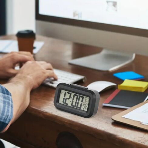 Sleek Black Multifunctional Digital Alarm Clock – 1pc Tactile Plastic Case with Soft Rubberized Finish, Luminous Temperature, Calendar & Timer Display Battery Operated in Saudi Arabia