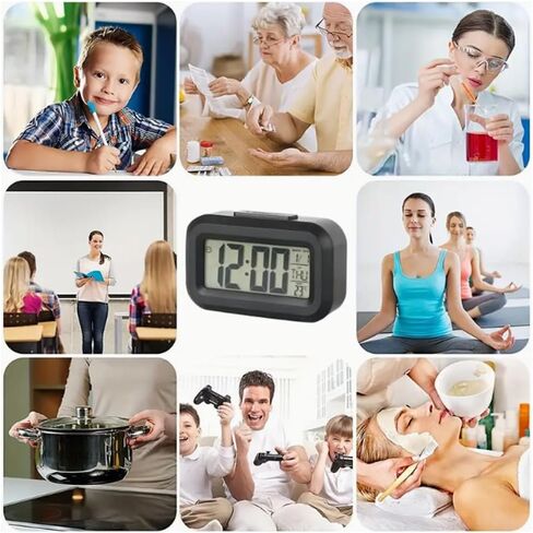 Sleek Black Multifunctional Digital Alarm Clock – 1pc Tactile Plastic Case with Soft Rubberized Finish, Luminous Temperature, Calendar & Timer Display Battery Operated in Saudi Arabia