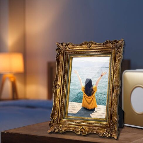 إطار صورة برونزي عتيق مقاس 5 × 7 من PHAREGE، إطار صورة عتيق مزخرف مقاس 5 × 7 لحفلات الزفاف، يعرض إطار الصورة الرجعية أفقيًا أو رأسيًا على سطح الطاولة in Saudi Arabia