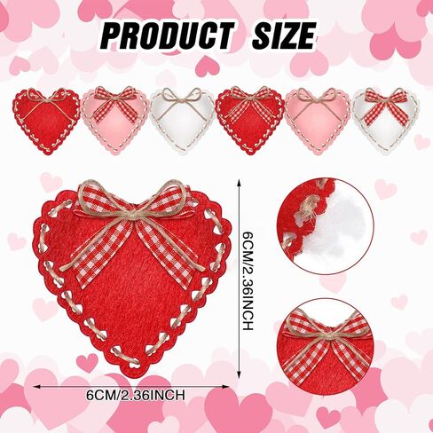 24 Pcs Valentine Felt Heart Ornaments for Tree Small Heart Hanging Decorations Valentine Felt Baubles for Home Wedding Party Decor(2.4 Inch,Elegant Style,Red Pink White) in Saudi Arabia