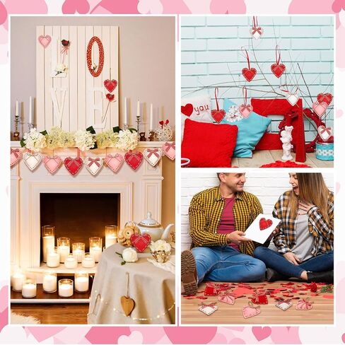 24 Pcs Valentine Felt Heart Ornaments for Tree Small Heart Hanging Decorations Valentine Felt Baubles for Home Wedding Party Decor(2.4 Inch,Elegant Style,Red Pink White) in Saudi Arabia