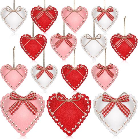 24 Pcs Valentine Felt Heart Ornaments for Tree Small Heart Hanging Decorations Valentine Felt Baubles for Home Wedding Party Decor(2.4 Inch,Elegant Style,Red Pink White) in Saudi Arabia