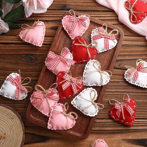 24 Pcs Valentine Felt Heart Ornaments for Tree Small Heart Hanging Decorations Valentine Felt Baubles for Home Wedding Party Decor(2.4 Inch,Elegant Style,Red Pink White) in Saudi Arabia