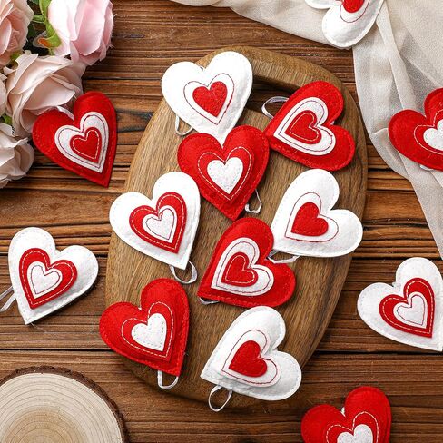 24 Pcs Valentine Felt Heart Ornaments for Tree Small Heart Hanging Decorations Valentine Felt Baubles for Home Wedding Party Decor(2.4 Inch,Elegant Style,Red Pink White) in Saudi Arabia