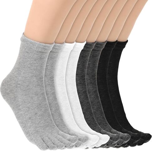 4 Pair Toe Socks for Women Five Finger Cotton Socks with Toes Separated for Women Men Individual Running Toe Crew Sock Black, White, Dark, Grey, Light Grey in Saudi Arabia