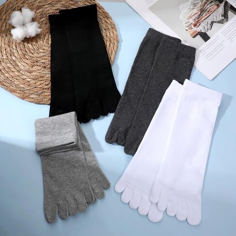4 Pair Toe Socks for Women Five Finger Cotton Socks with Toes Separated for Women Men Individual Running Toe Crew Sock Black, White, Dark, Grey, Light Grey in Saudi Arabia