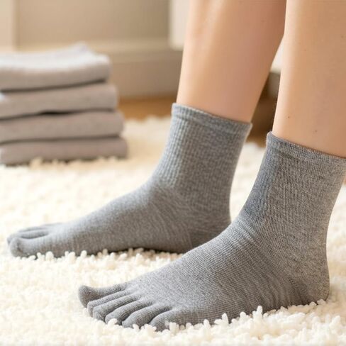 4 Pair Toe Socks for Women Five Finger Cotton Socks with Toes Separated for Women Men Individual Running Toe Crew Sock Black, White, Dark, Grey, Light Grey in Saudi Arabia