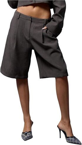 MakeMeChic Women's Bermuda Shorts Low Waist Knee Length Wide Leg Old Money Shorts in Saudi Arabia