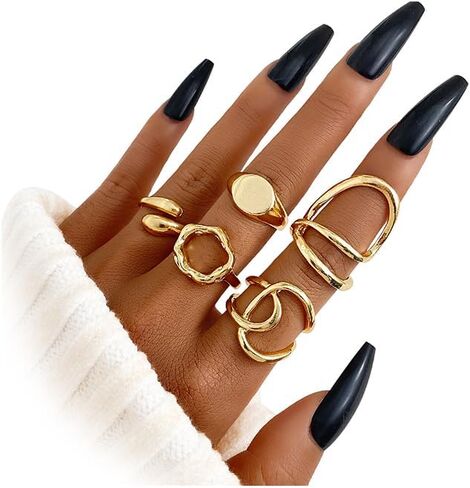 Chunky Gold Rings Set for Women Dainty Gemstone Crystal Ring Adjustable Thick Rings Vintage Jewelry in Saudi Arabia