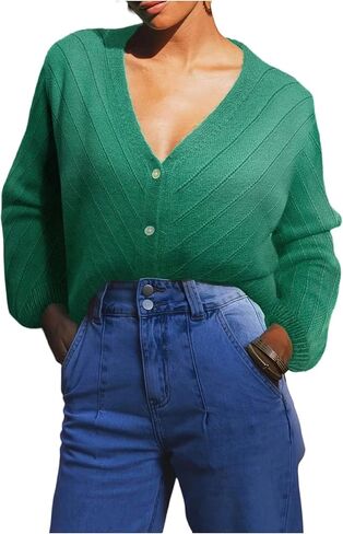 Milumia Women's Button Up Cardigan Sweaters Fall V Neck Long Sleeve Loose Knit Coat Outerwear in Saudi Arabia