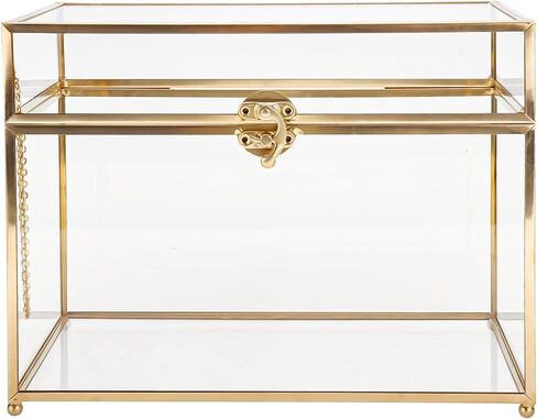 HighFree Glass Card Box, Large Clear Card Box for Wedding Receptions, Decorative Storage Box for Baby Shower, Birthday Party, Bridal Shower (With Slot, Gold) in Kuwait