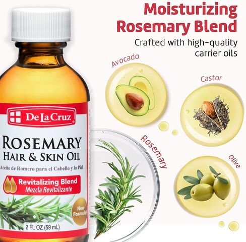 Rosemary Oil Blend or Skin and Hair - De La Cruz Rosemary Oil Blend Moisturizer with Castor, Avocado and Olive Oil - Topical Use Only 2 FL. OZ. (59 mL) (3 Bottles) in Saudi Arabia