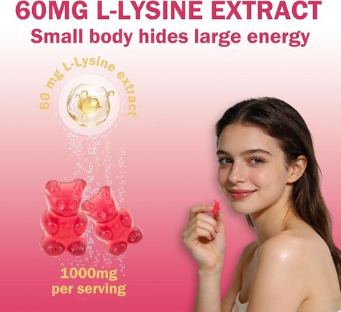 L-Lysine Gummies 1000 mg for Women per serving, 60mg Lysine Extract Supplement for Adults & Kids with Biotin, Multivitamins & Zinc - Cold Sore Supplement for Lip, Hair, Skin & Nail Health - 60 Count in Saudi Arabia